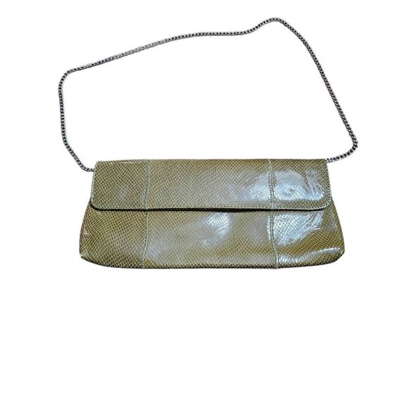 Chi by Carlos Falshi Olive Green Genuine Leather Lambskin Chain Strap Shoulder P - Picture 1 of 12